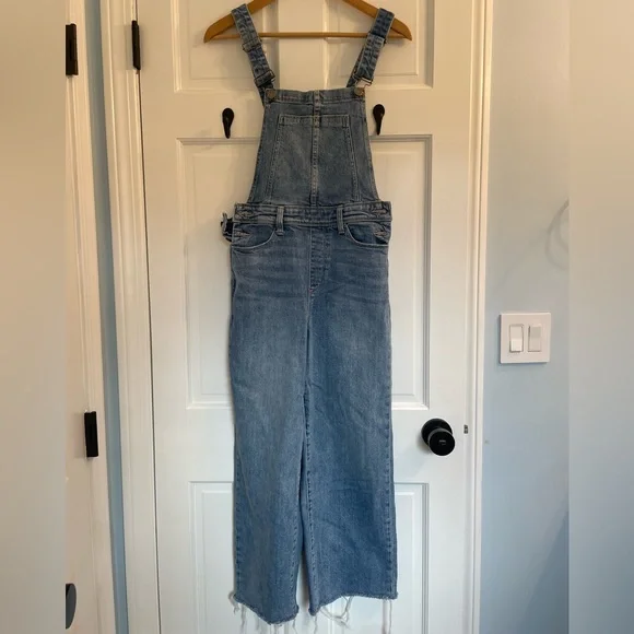 PAIGE Nellie Denim Raw Hem Overalls in Clarkson Wash, size 26